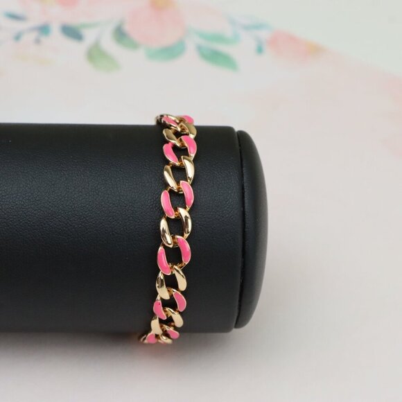 "Rose Gold Pink Enamel Chain Link Bracelet, Bold and Trendy Design, XPBL0757 - Picture 6 of 12